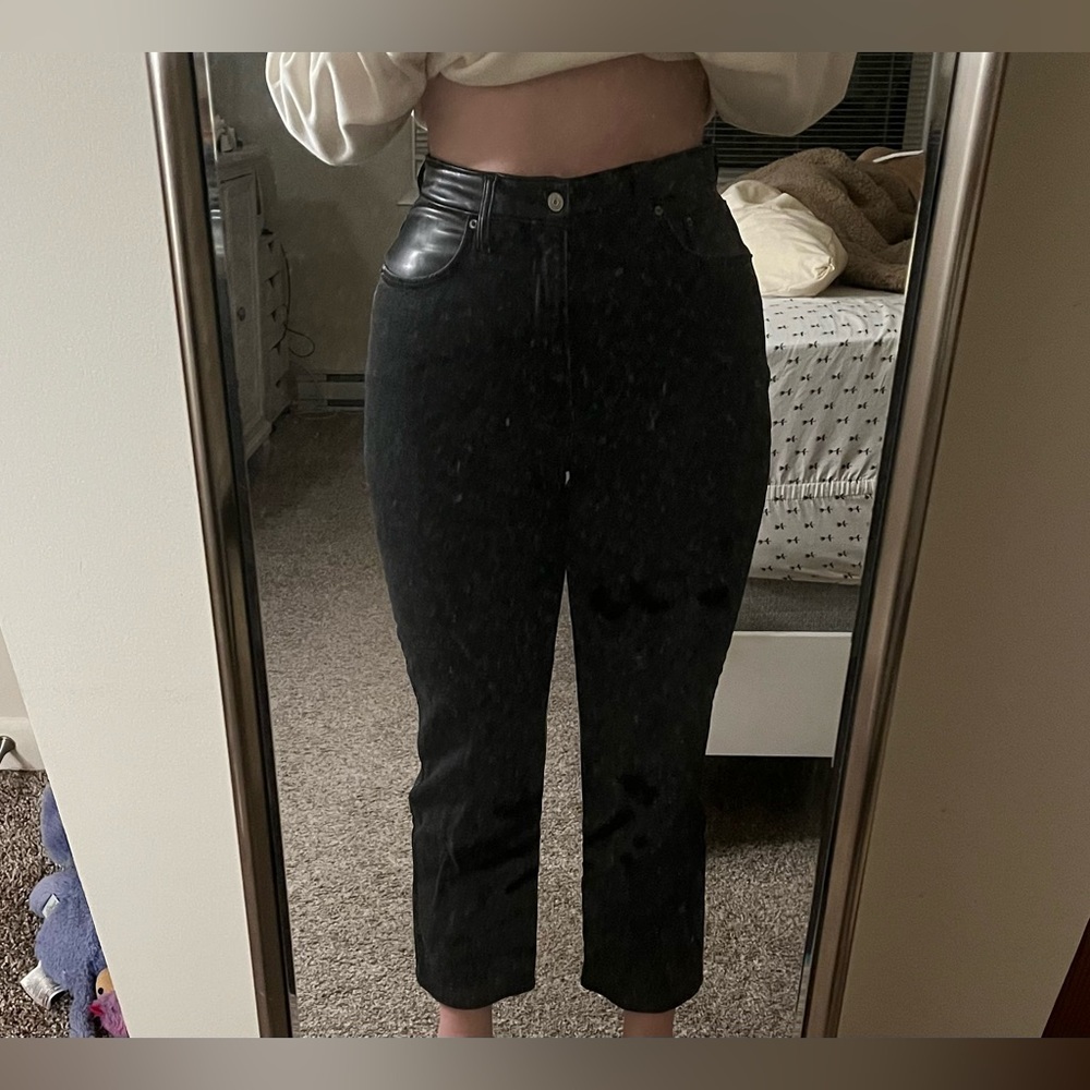 Abercrombie the ankle straight high rise mixed fabric jeans